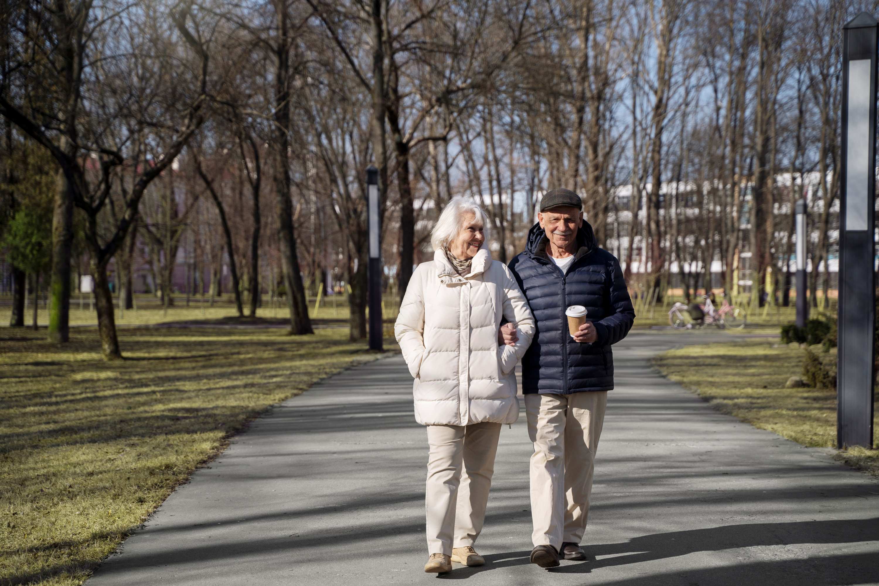 elderly couple walking